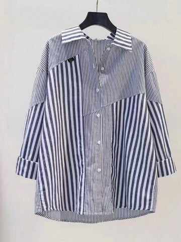 New Autumn Fashionable Blue Long Sleeve Striped Shirt