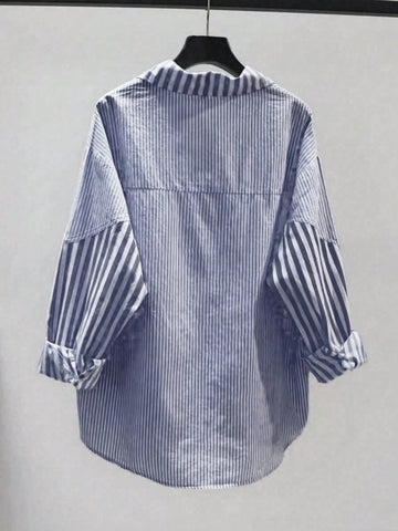 New Autumn Fashionable Blue Long Sleeve Striped Shirt
