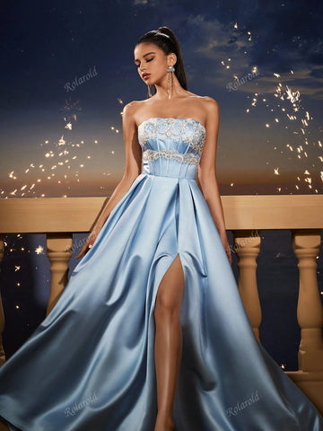 New Blue Romantic Sleeveless Maxi Bridesmaid Dress, Wedding Event Dress