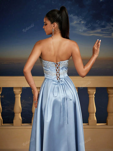 New Blue Romantic Sleeveless Maxi Bridesmaid Dress, Wedding Event Dress