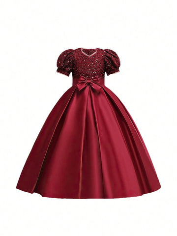 New Children Long Princess Dress Satin Wedding Flower Girl Dress With An Elegant Evening Style