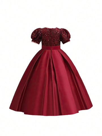 New Children Long Princess Dress Satin Wedding Flower Girl Dress With An Elegant Evening Style