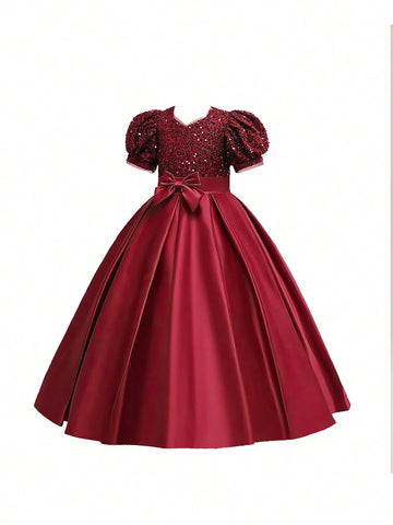 New Children Long Princess Dress Satin Wedding Flower Girl Dress With An Elegant Evening Style