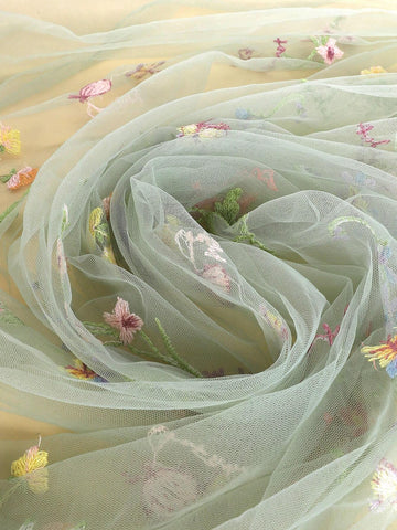 New Children's Embroidered Flower Spaghetti Strap Dress, Cute Princess Mesh Tutu Dress For Girls, With Matching Headband