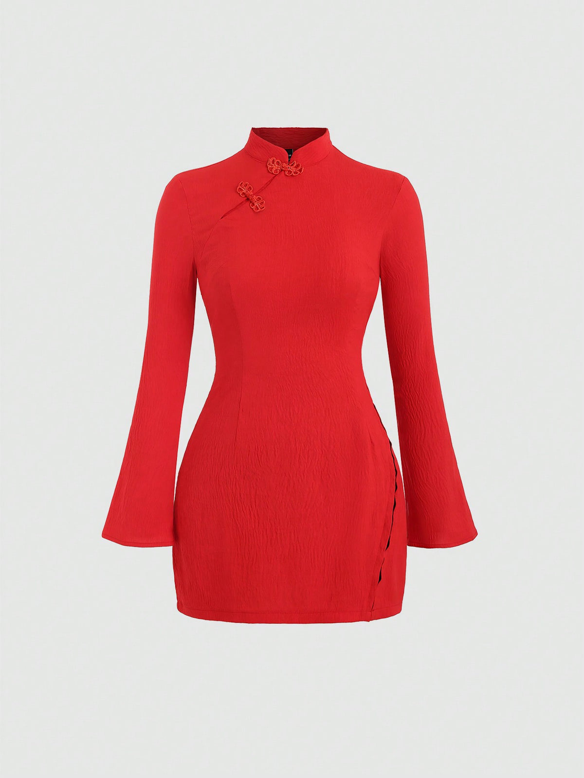 New Chinese Style Stand Collar Dress With Button And Side Slit