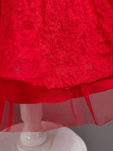 New Christmas Flower Girl Net Tulle Dress Red Stage Performance Dress Princess Gown For Young Girl