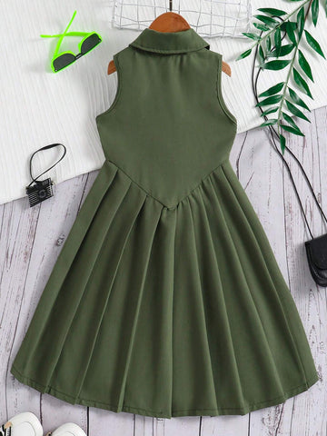 New Design Camouflage Dress For Young Girl Green Camouflage Puffy Dress Korean Style Sleeveless Slim Fit Vest Dress For Summer