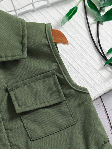 New Design Camouflage Dress For Young Girl Green Camouflage Puffy Dress Korean Style Sleeveless Slim Fit Vest Dress For Summer