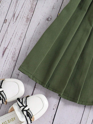New Design Camouflage Dress For Young Girl Green Camouflage Puffy Dress Korean Style Sleeveless Slim Fit Vest Dress For Summer