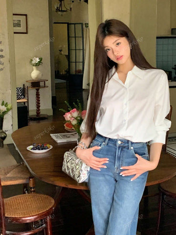 New Design Wrinkle-Resistant White Shirt For Women, Fashionable And Versatile, Autumn And Winter