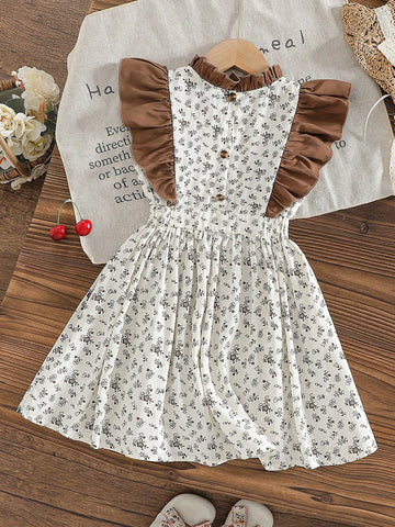 New Ditsy Floral Elegant Girl Sleeveless Dress, Spring/Summer