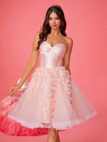 New Elegant And Luxurious Pink Cocktail Evening Dress