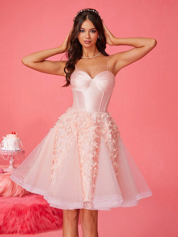 New Elegant And Luxurious Pink Cocktail Evening Dress