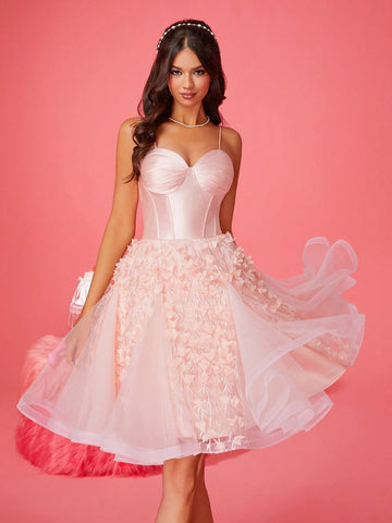 New Elegant And Luxurious Pink Cocktail Evening Dress
