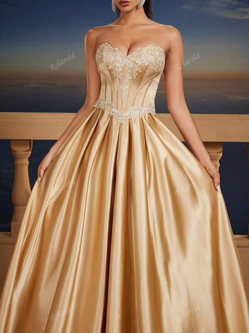 New Elegant & Graceful Strapless Cinched Waist Maxi A-Line Dress, Corset Bodice Design, Formal Evening Gown, Bridesmaid Dress