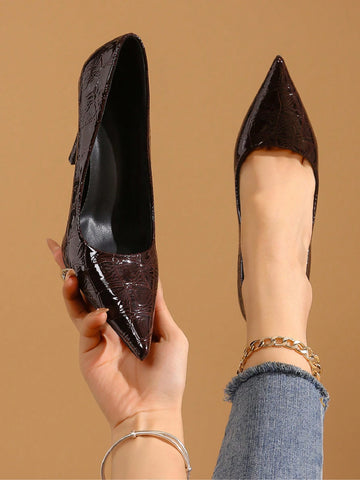 New Embossed Glossy Patent Leather Pointed Toe High Heel Pumps,