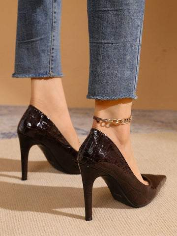 New Embossed Glossy Patent Leather Pointed Toe High Heel Pumps,