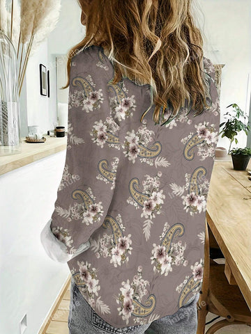Printed Turn-Down Collar Casual Casual Skin-Friendly Long Sleeve Women's Shirt