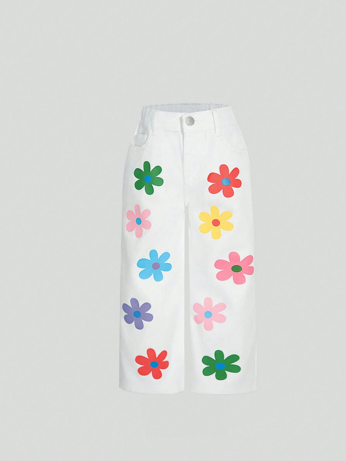 New Fashion Girls' (Toddler) Casual Printed Flower Pattern Straight-Leg Jeans, Water Washed