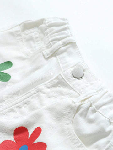 New Fashion Girls' (Toddler) Casual Printed Flower Pattern Straight-Leg Jeans, Water Washed