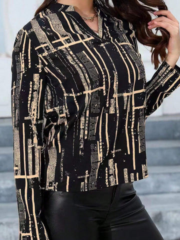 New Fashion Loose Printed Long Sleeve Shirt, Slimming And Trendy