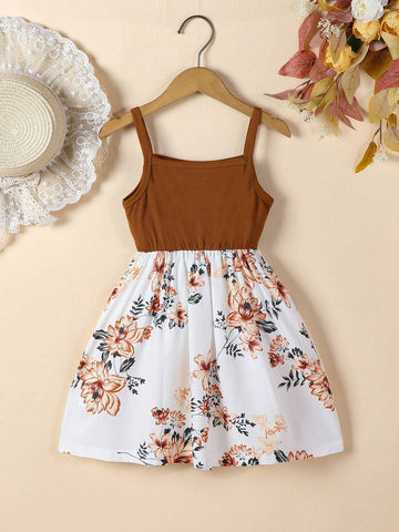 New Fashion Printed Floral Dress For Girls Aged 4-7, Casual Daily Wear, Spring/Summer