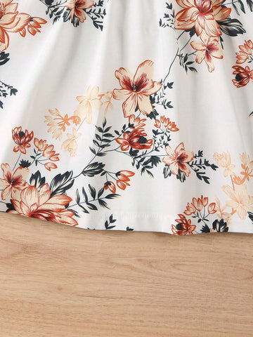 New Fashion Printed Floral Dress For Girls Aged 4-7, Casual Daily Wear, Spring/Summer
