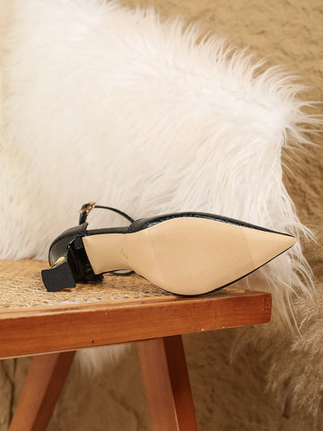 New Fashion Women Pointed Toe High Heel Pumps, Simple Black Chunky Heel Hollow Out