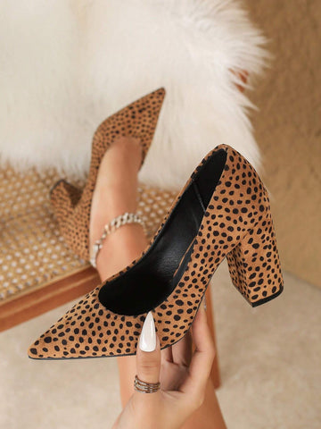 New Fashion Women Pointed Toe Leopard Casual Simple Thick