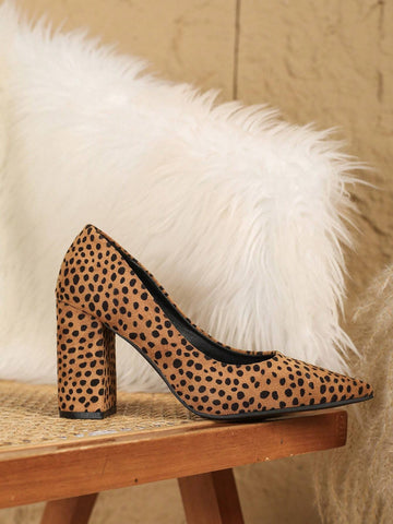 New Fashion Women Pointed Toe Leopard Casual Simple Thick