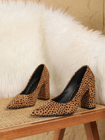 New Fashion Women Pointed Toe Leopard Casual Simple Thick