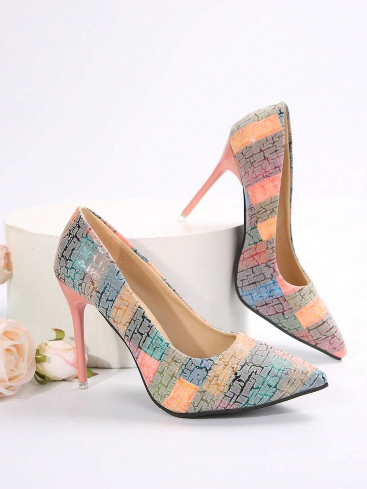 New Fashion Women Shoes, Versatile Printed Pointed High Heels With Stiletto Heels,