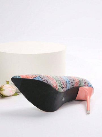 New Fashion Women Shoes, Versatile Printed Pointed High Heels With Stiletto Heels,