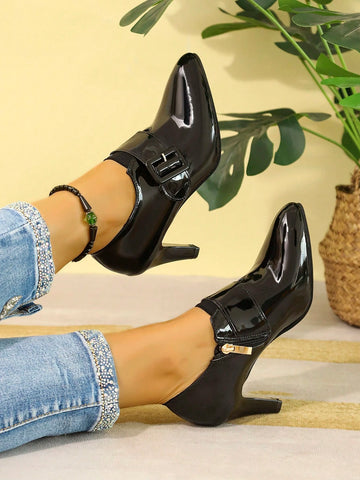 New Fashionable European And American Glossy Leather High Heel Pumps, Solid Color