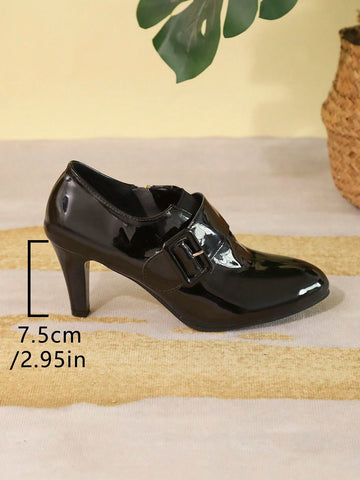 New Fashionable European And American Glossy Leather High Heel Pumps, Solid Color