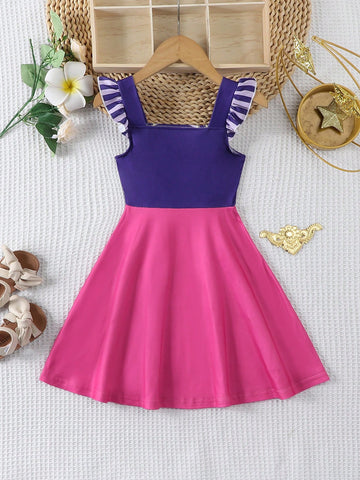 New Girls Princess Tangled Rapunzel Inspired Sleeveless Daily Casual Dress, Suitable For 4-7 Years Old Children