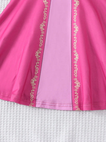 New Girls Princess Tangled Rapunzel Inspired Sleeveless Daily Casual Dress, Suitable For 4-7 Years Old Children