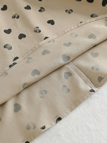 New Girls Sleeveless Open Back Heart Print Princess Dress, Fashionable For Spring/Summer