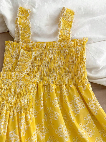 New Girl's Summer Spaghetti Strap Princess Dress With Country-Style Ditsy Floral