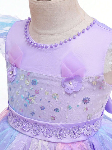 New Girls Unicorn Beaded Princess Dress, Children Party Costume For Halloween Cosplay Performance