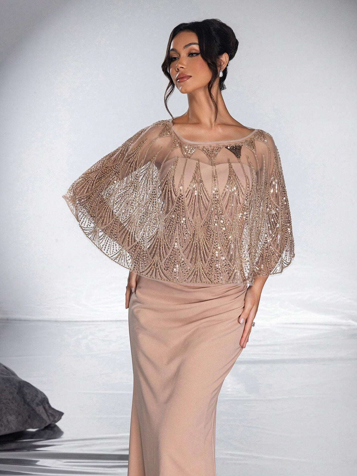 New Heavy Beaded Shiny Sequin Shawl Elegant Strapless Mermaid Formal Dress