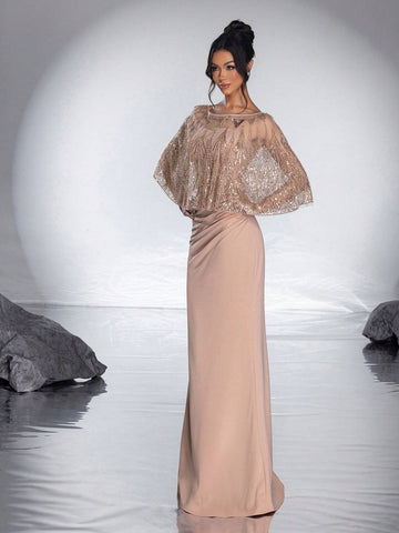 New Heavy Beaded Shiny Sequin Shawl Elegant Strapless Mermaid Formal Dress