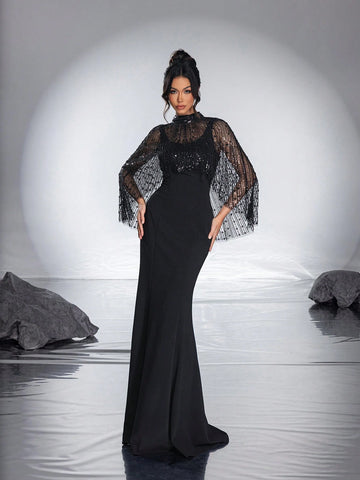 New Heavy Work Shawl With High-End, Elegant, Graceful Fish-Tail Evening Dress