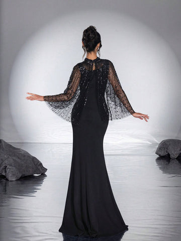 New Heavy Work Shawl With High-End, Elegant, Graceful Fish-Tail Evening Dress