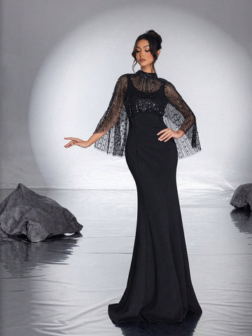 New Heavy Work Shawl With High-End, Elegant, Graceful Fish-Tail Evening Dress