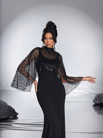 New Heavy Work Shawl With High-End, Elegant, Graceful Fish-Tail Evening Dress