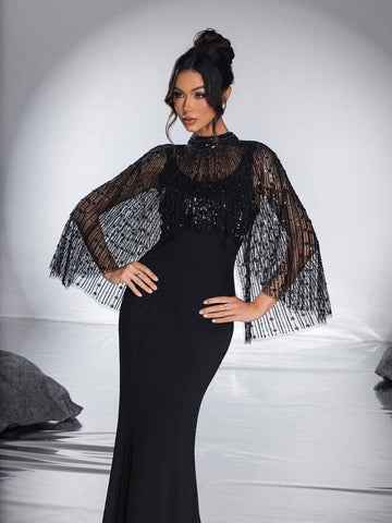 New Heavy Work Shawl With High-End, Elegant, Graceful Fish-Tail Evening Dress