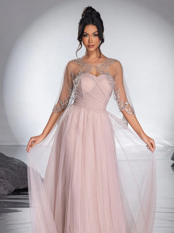 New High-End Elegant Shoulder Shawl Evening Dress Gown