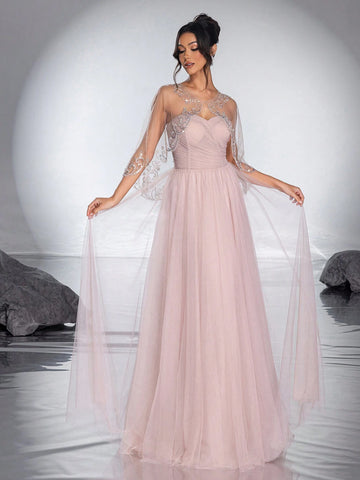 New High-End Elegant Shoulder Shawl Evening Dress Gown