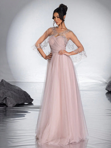 New High-End Elegant Shoulder Shawl Evening Dress Gown